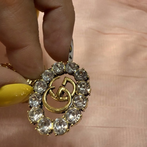 GUCCI Gold Bronze GG Pendant Necklace on 750 Italy Gold Chain
